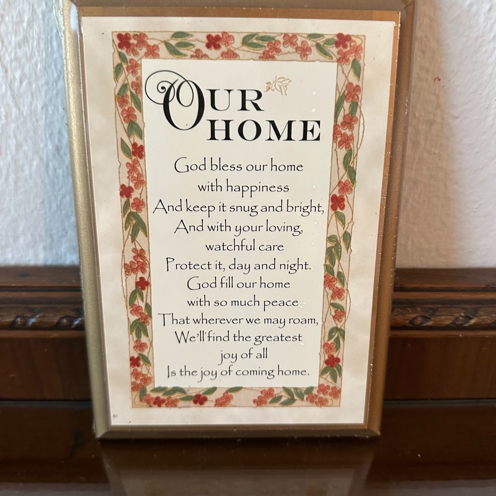 VTG God Bless Our Home Wood Wall Plaque Religious House Sign
